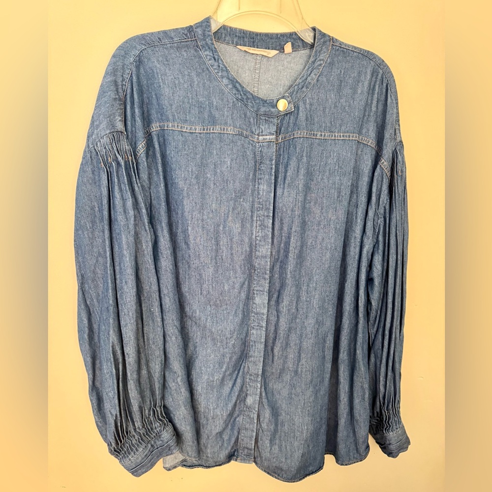 Soft Surroundings Denim Grotto Shirt Jacket Sz XL, Romantic Pintuck Poet Sleeves